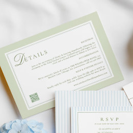 Light Olive Green Wedding Details Card エンクロージャーカード