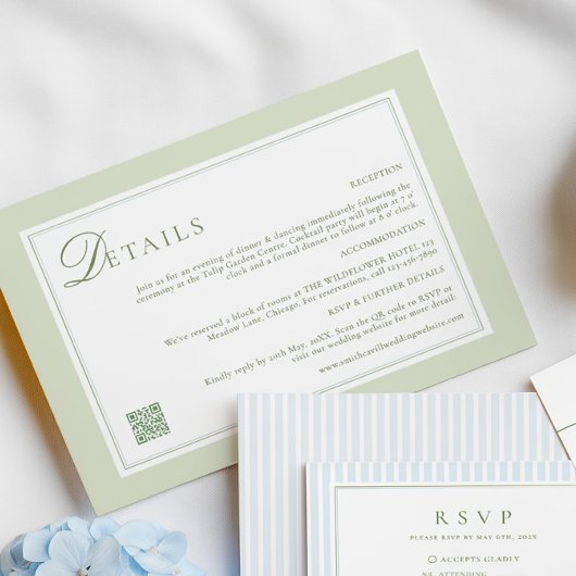 Light Olive Green Wedding Details Card エンクロージャーカード