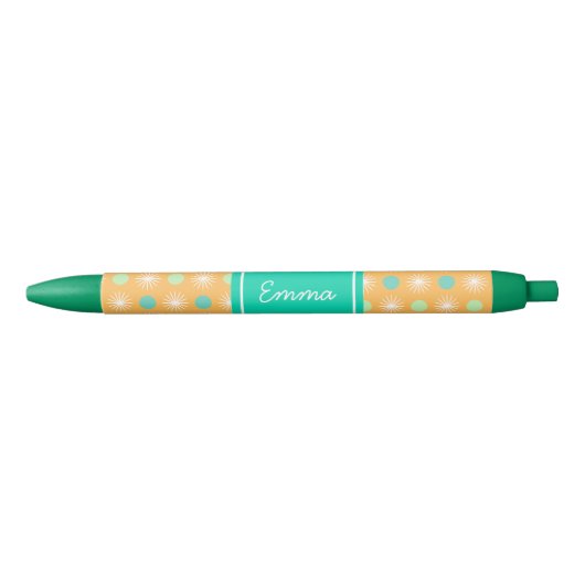 Light Orange Boho Retro Pattern Pen 黒ボールペン (正面)