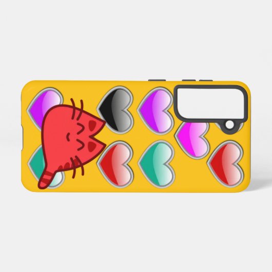Light Orange Galaxy Case – Red Cat & Heart Design Samsung Galaxyケース (裏面横)