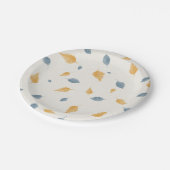 Light Pastel Blue and Brown Autumn Leaves Pattern ペーパープレート (アングル)
