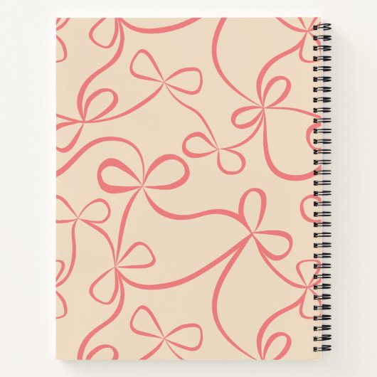 Light Pastel Pink Coquette Bow Pattern Custom Name ノートブック (裏面)
