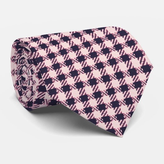 Light pink and navy blue houndstooth  ネクタイ (ロール)