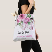 Light Pink and Purple Floral Save the Date Tote Ba トートバッグ (クローズアップ)