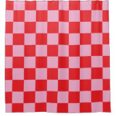 Light Pink and Red Checkered シャワーカーテン (正面)