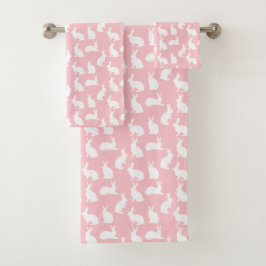 Light Pink And White Bunny Pattern Cute Easter バスタオルセット