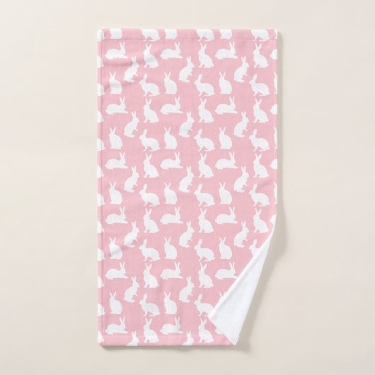 Light Pink And White Bunny Pattern Cute Easter バスタオルセット (ハンドタオル)