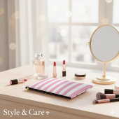 Light Pink and White Vertical Striped アクセサリーポーチ