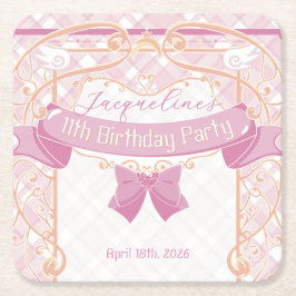 Light Pink Art Nouveau Magical Girl Birthday スクエアペーパーコースター