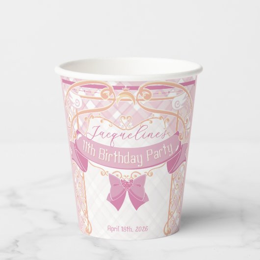 Light Pink Art Nouveau Magical Girl Birthday 紙コップ (正面)