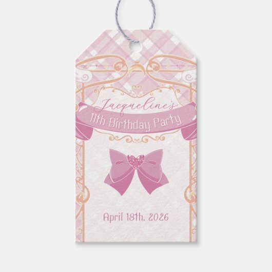 Light Pink Art Nouveau Princess Birthday ギフトタグ (正面)