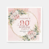 Light Pink Bohemian Floral 90th Birthday Party スタンダードカクテルナプキン (正面)