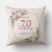 Light Pink Boho Pillow with Greenery 70th Birthday クッション (裏面)