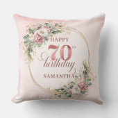 Light Pink Boho Pillow with Greenery 70th Birthday クッション (正面)