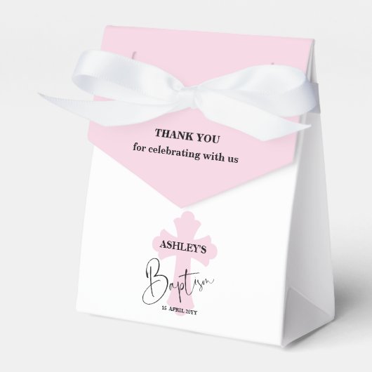 Light Pink Cross Baptism Thank you Favor Box フェイバーボックス (正面サイド)