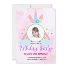Light Pink Cute Unicorn Stars 4TH Birthday