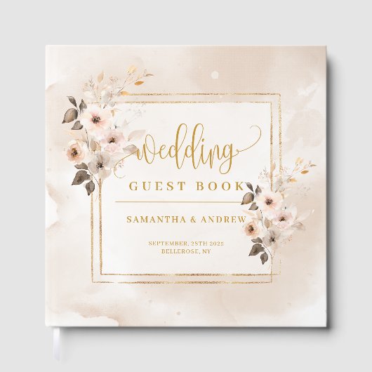 Light Pink Fall Florals Boho Wedding Guest Book ゲストブック (正面)