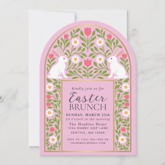 Light Pink Folk Art Easter Brunch Arch Invitation 招待状 (正面)