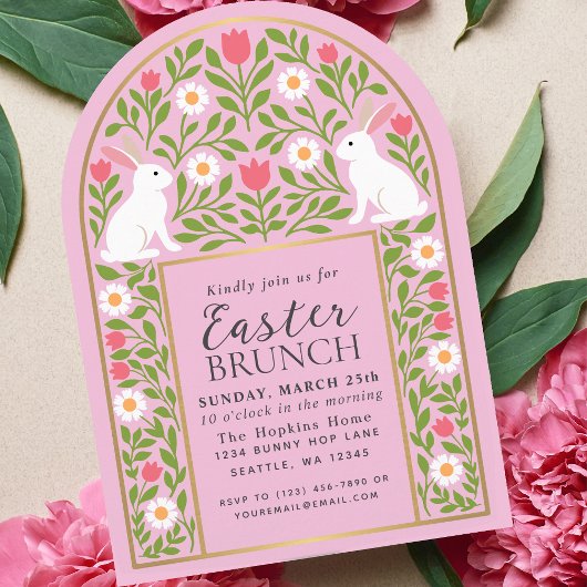 Light Pink Folk Art Easter Brunch Arch Invitation 招待状