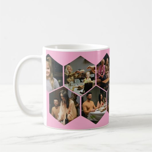 Light Pink Geometric Hexagon Photo Collage  コーヒーマグカップ (左)