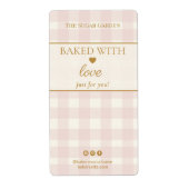Light Pink Gingham Baked With Love Bakery Box  ラベル (正面)
