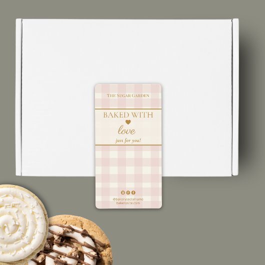 Light Pink Gingham Baked With Love Bakery Box  ラベル