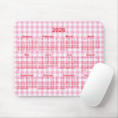 Light Pink Gingham Plaid Red 2026 Calendar マウスパッド (マウス)