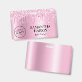 Light Pink Glitter Drips Shimmer バッジ (正面&裏面)