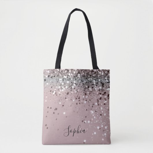 Light Pink Glitter Girly Monogram Name Tote Bag トートバッグ (正面)