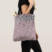 Light Pink Glitter Girly Monogram Name Tote Bag トートバッグ (クローズアップ)