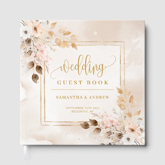 Light Pink & Gold Frame Autumn Wedding Guest Book ゲストブック (正面)