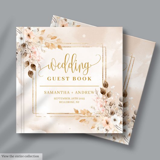 Light Pink & Gold Frame Autumn Wedding Guest Book ゲストブック