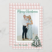 Light Pink & Green Gingham Grandmillenial Photo シーズンカード (正面/裏面)
