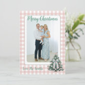 Light Pink & Green Gingham Grandmillenial Photo シーズンカード (スタンド正面)