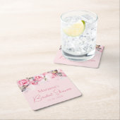 Light Pink Roses Floral スクエアペーパーコースター (インサイチュ)