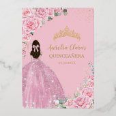Light Pink Roses Floral Quinceanera Mis XV Gold 箔招待状 (裏面)