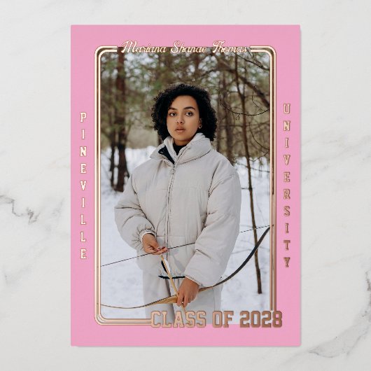 Light Pink Sports Card Foil Grad Announcement 箔招待状 (正面)
