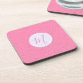 Light Pink Squiggly Squares Personalized Initial コースター (左側)