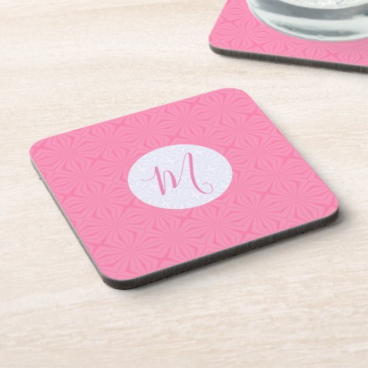 Light Pink Squiggly Squares Personalized Initial  コースター (左側)