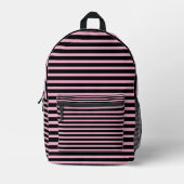 Light Pink Striped Backpack on Black  プリントバックパック (正面)
