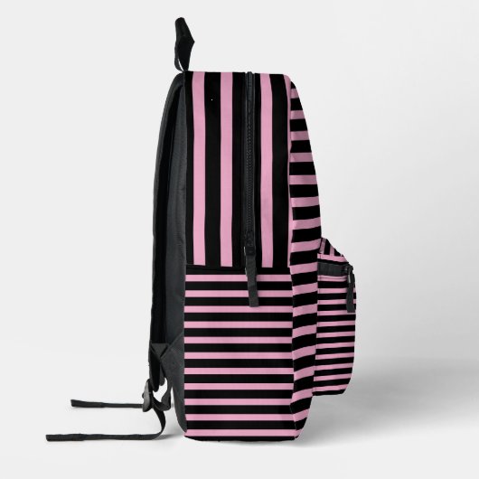 Light Pink Striped Backpack on Black  プリントバックパック (左)