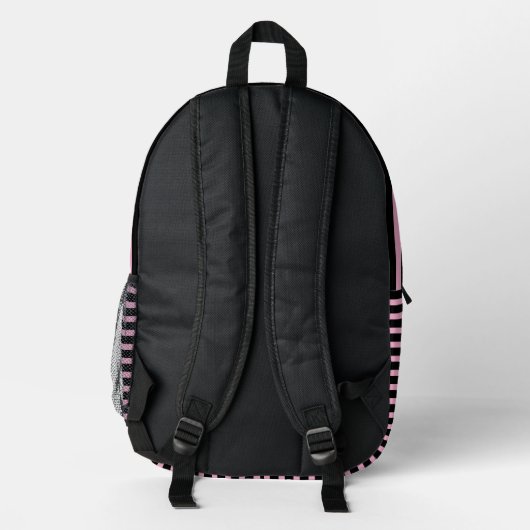 Light Pink Striped Backpack on Black  プリントバックパック (裏面)