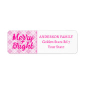 Light pink tartan Merry Bright Christmas holidays ラベル (正面)