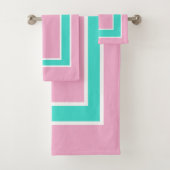 Light Pink Turquoise Block Pattern バスタオルセット (インサイチュ)