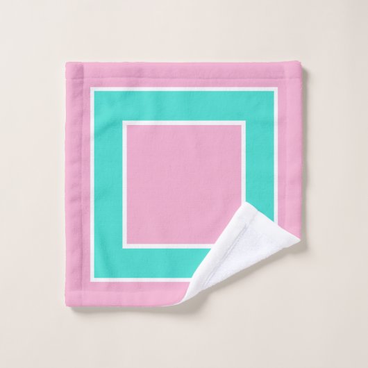 Light Pink Turquoise Block Pattern バスタオルセット (ウォッシュタオル)