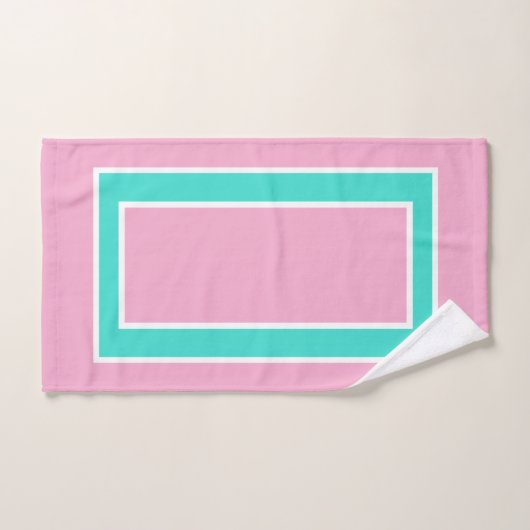 Light Pink Turquoise Block Pattern バスタオルセット (ハンドタオル)