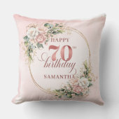 Light Pink Watercolor Flowers Pillow 70th Birthday クッション (正面)