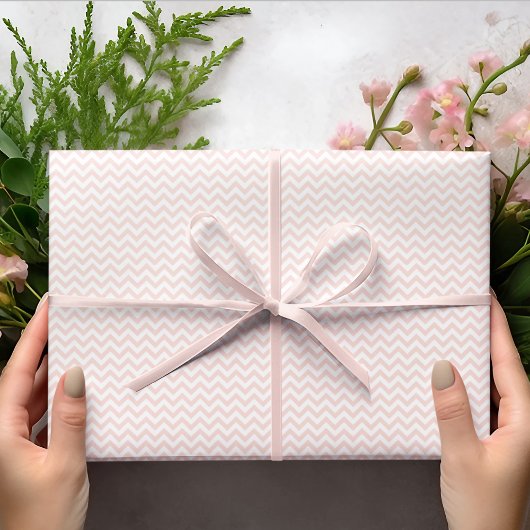 Light Pink & White Chevron Stripe Baby Shower ラッピングペーパー