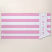 Light Pink White Striped Beach Towel with Name ビーチタオル (正面)