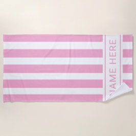 Light Pink White Striped Beach Towel with Name ビーチタオル